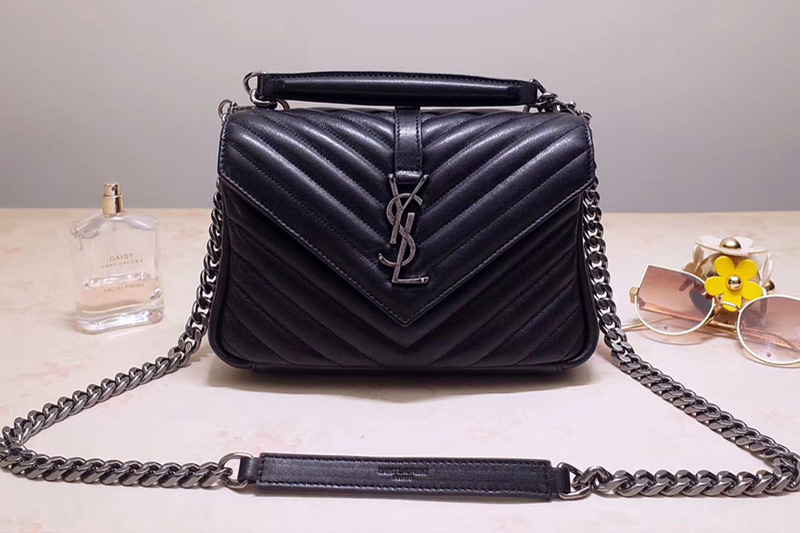 Saint Laurent YSL 487213 College Medium Bags In Black Matelasse Leather