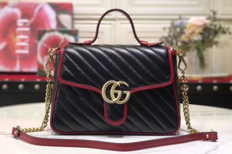 Gucci 498110 GG Marmont small top handle bag Black leather