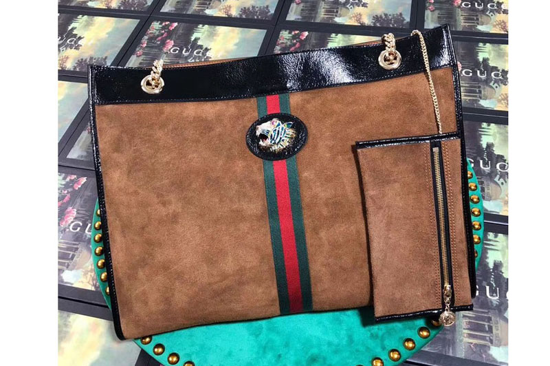 Gucci 537219 Rajah Large Tote Bags Suede Leather Brown