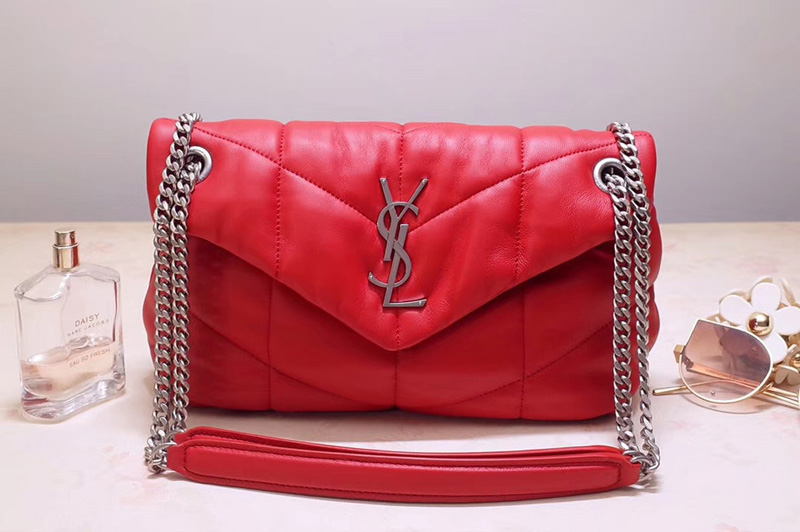 Saint Laurent YSL 577476 Loulou Small Medium Bag in Red Quilted Lambskin Leather