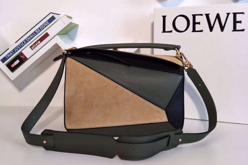 Loewe Puzzle Bags Original Calf Leather Green/Tan/Black