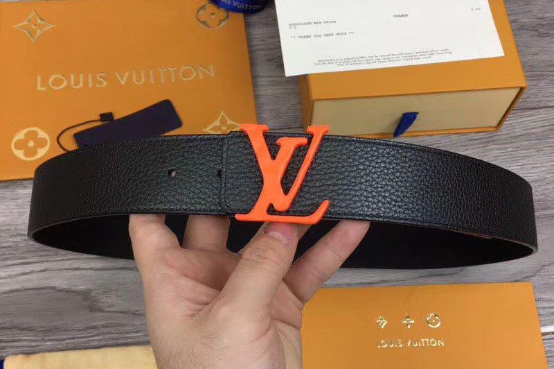 Louis Vuitton M0109T LV Initiales 40mm Reversible Belt Black Taurillon Leather Orange Buckle