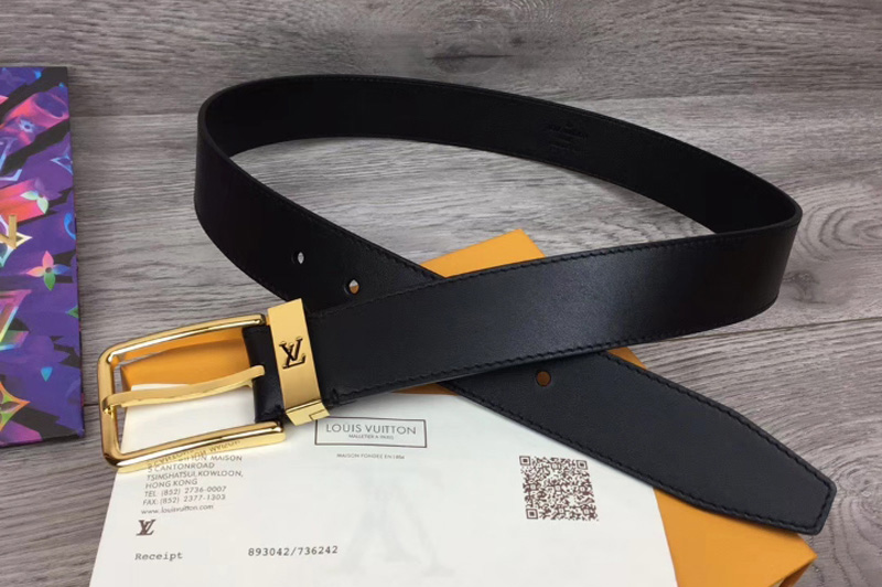 Louis Vuitton M0172T LV Pont Neuf 35MM belts Black Calf leather Gold Buckle