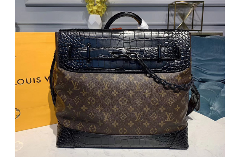 Louis Vuitton M44473 LV Steamer PM bags Monogram Canvas And Black Crocodile leather