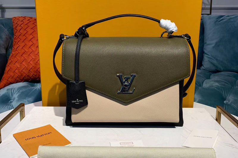 Louis Vuitton M55323 LV Mylockme handbags Khaki/Black/Pink Grained calf leather