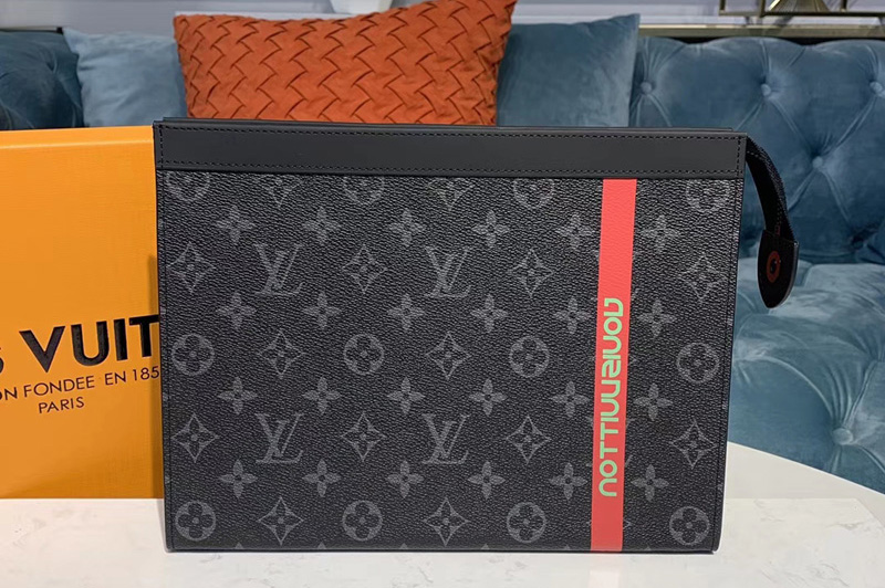 Louis Vuitton M61692 LV Pochette Voyage MM Bags Monogram Eclipse Canvas With Red Leather