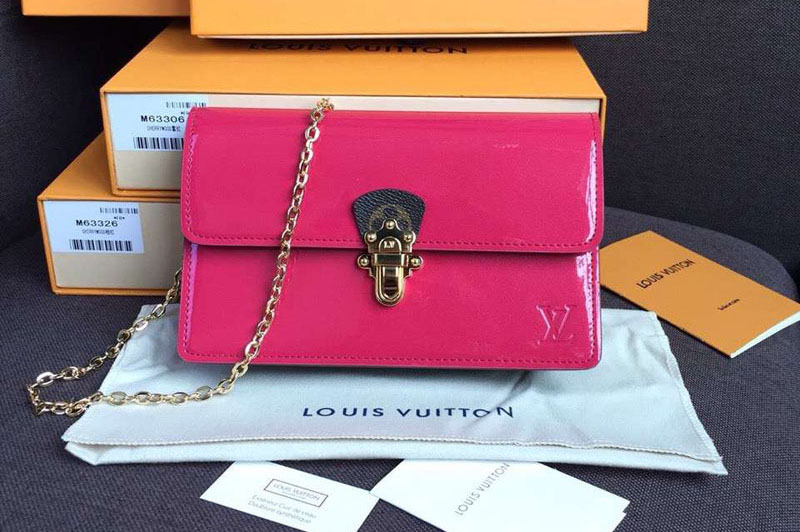 Louis Vuitton M63305 Cherrywood Chain Wallet Bags Rosy Patent calf leather with Monogram canvas