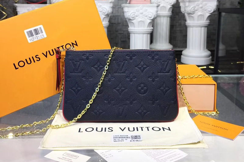 Louis Vuitton M63916 Pochette Double Zip Monogram Empreinte Leather Marine Rouge