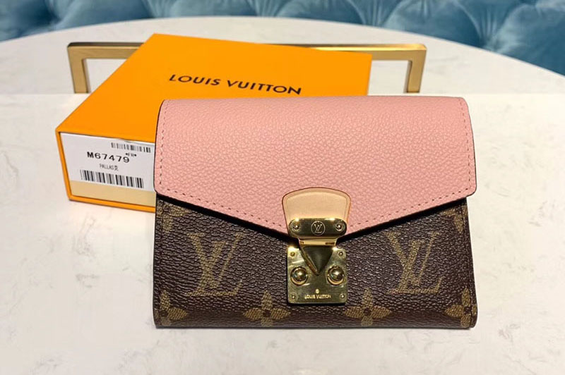 Louis Vuitton M67478 LV Pallas Compact Wallet Monogram Canvas And Pink Calf Leather