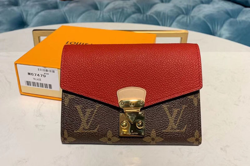 Louis Vuitton M67478 LV Pallas Compact Wallet Monogram Canvas And Red Calf Leather