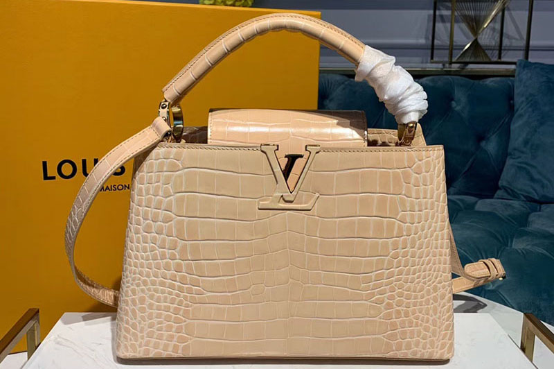 Louis Vuitton N95191 LV Capucines PM Bags Beige Alligator leather