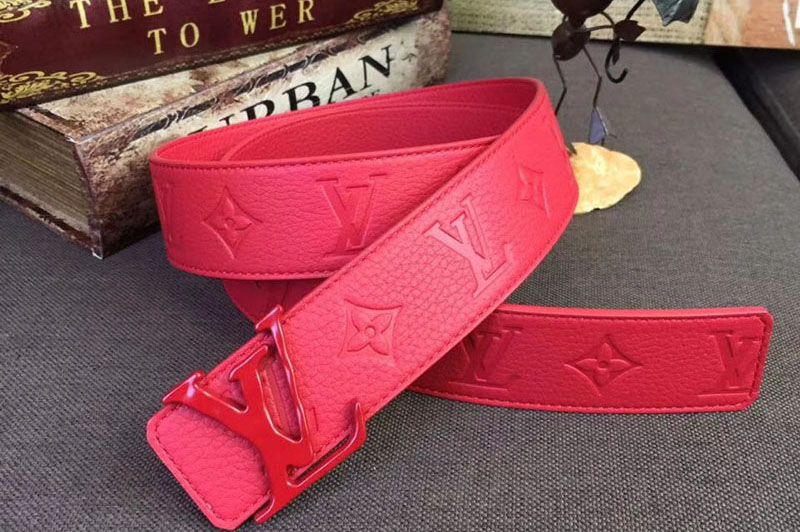 Louis Vuitton MP238Q LV Shape 40mm Belt Taurillon Leather Red