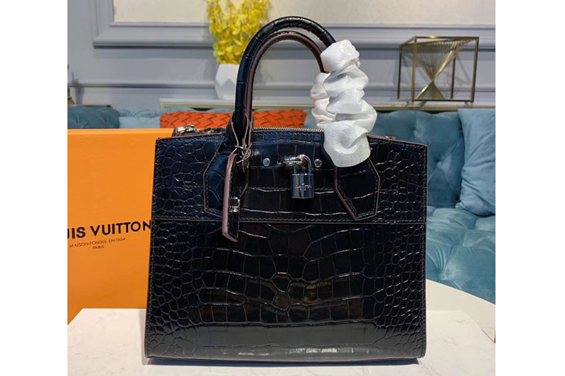 Louis Vuitton N92515 LV City Steamer PM Bags Black Crocodilien Brillant Leather