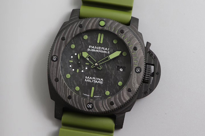 Panerai PAM961 Carbotech VSF Best Edition Carbon Dial on Green Rubber Strap P.9010 Clone