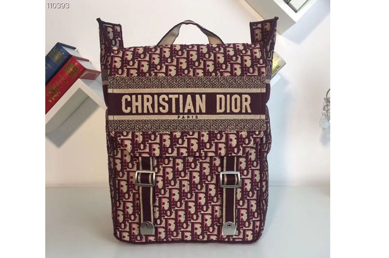 Dior M1293 Embroidered Canvas Backpack in Burgundy Dior Oblique embroidered canvas