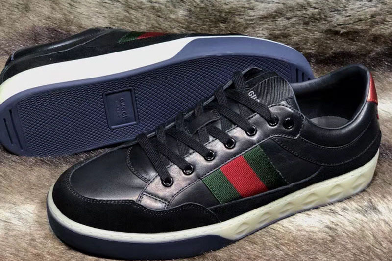Gucci 386750 Ace leather sneaker and shoes Black Leather