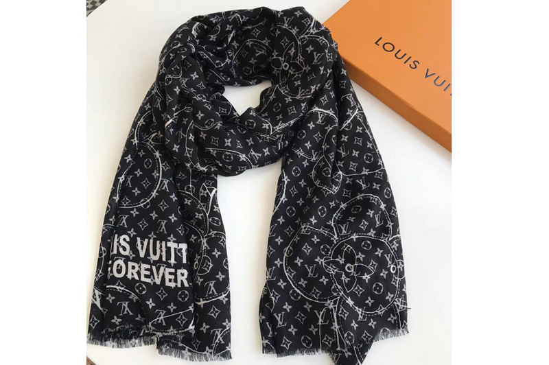Louis Vuitton LV Black Vivienne Scarf 100% Cashmere [slv001-a4004 ...