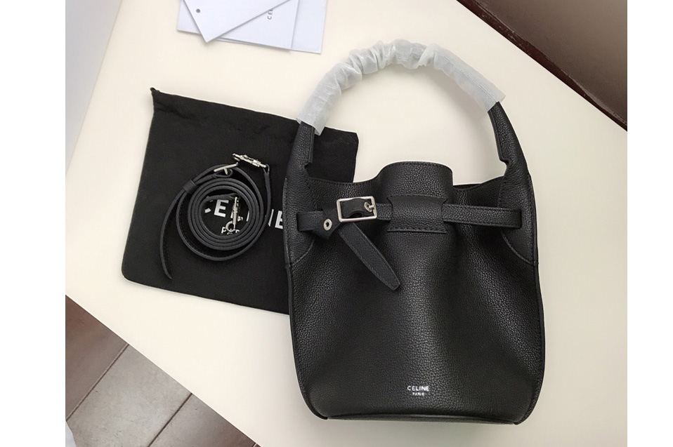 Celine 187243 Big Bag Nano Bucket Bag in Black Smooth Calfskin Leather