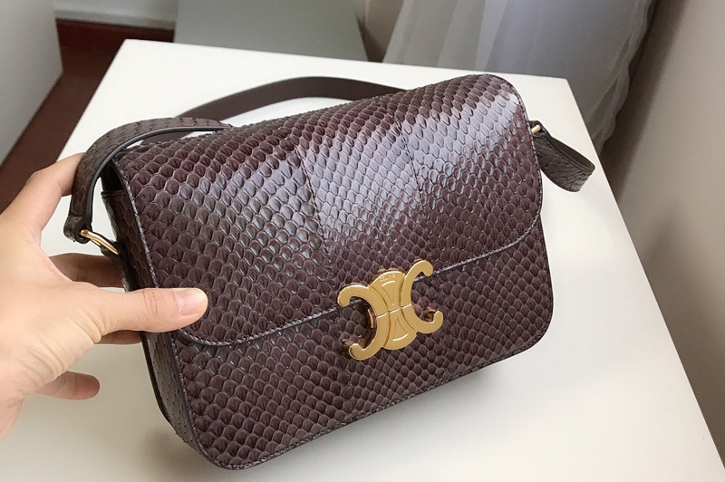Celine 187363 medium triomphe bag in brown watersnake Leather