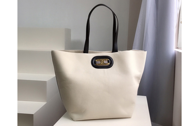Celine 193152 cabas maillon triomphe Bag in White textile and calfskin