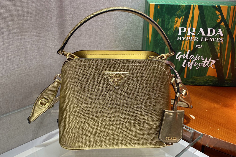 Prada 1BA286 Matinee Micro Saffiano leather bag in Gold Saffiano ...