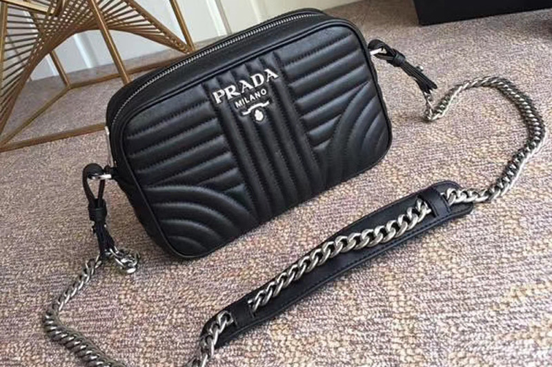 Prada 1BD083 Camera Bags Black Calf Leather