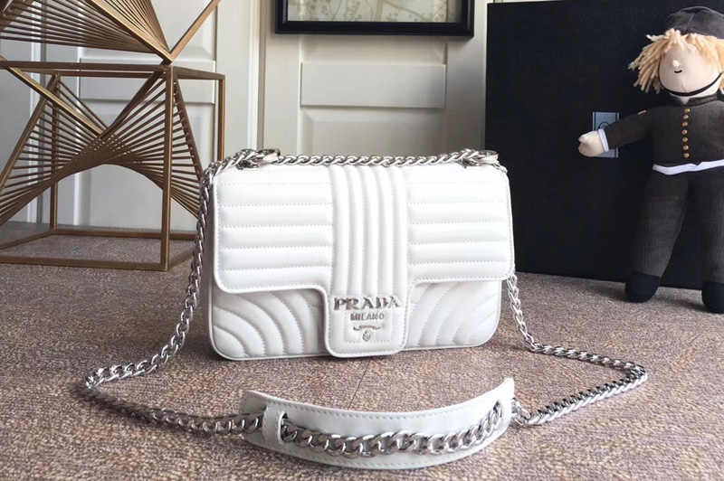 Prada 1BD108 Diagramme medium leather bags White Stitched leather