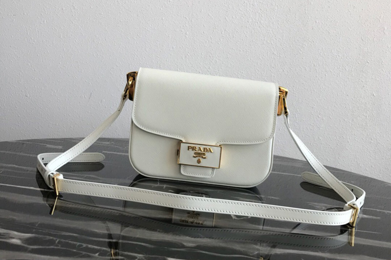 Prada 1BD217 Embleme Saffiano leather bag in White Saffiano leather