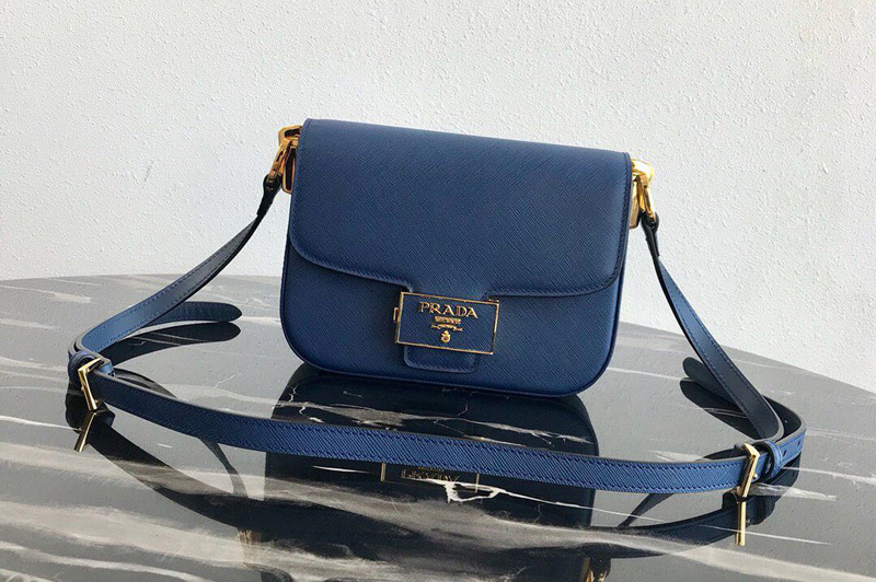 Prada 1BD217 Embleme Saffiano leather bag in Blue Saffiano leather