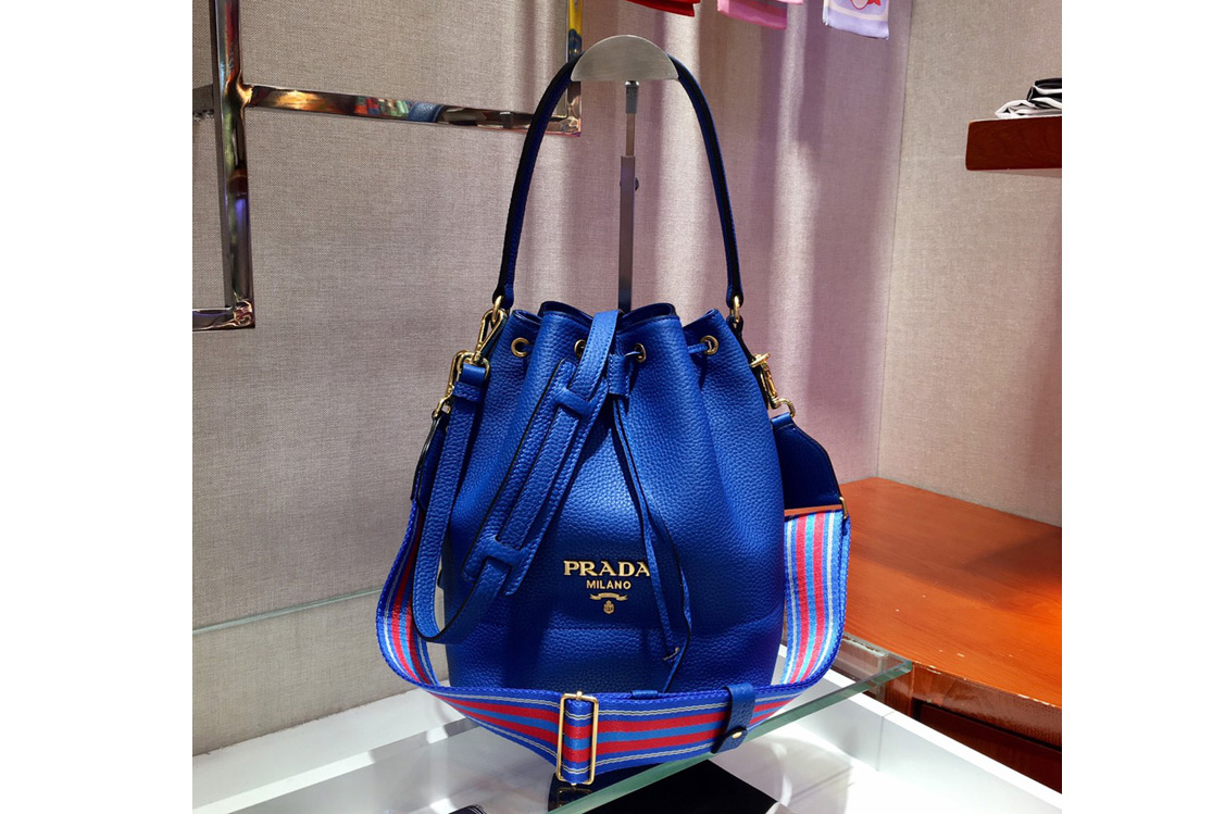 Prada 1BE018 Leather bucket bags Blue Calf leather