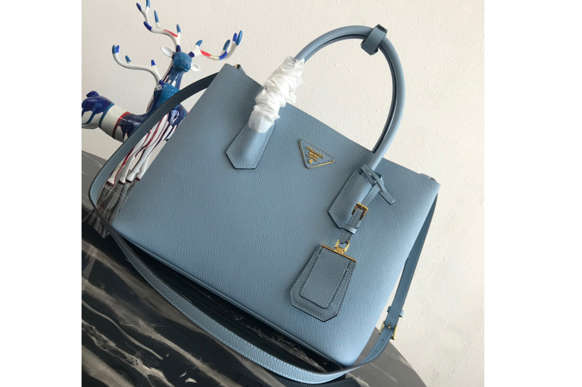 Prada 1BG2775 Double Medium Bag in Blue/Blue Saffiano leather