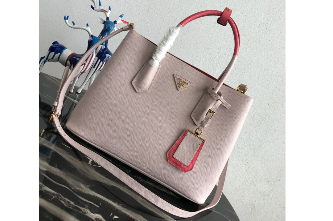 Prada 1BG775 Double Medium Bag in Pink Saffiano leather