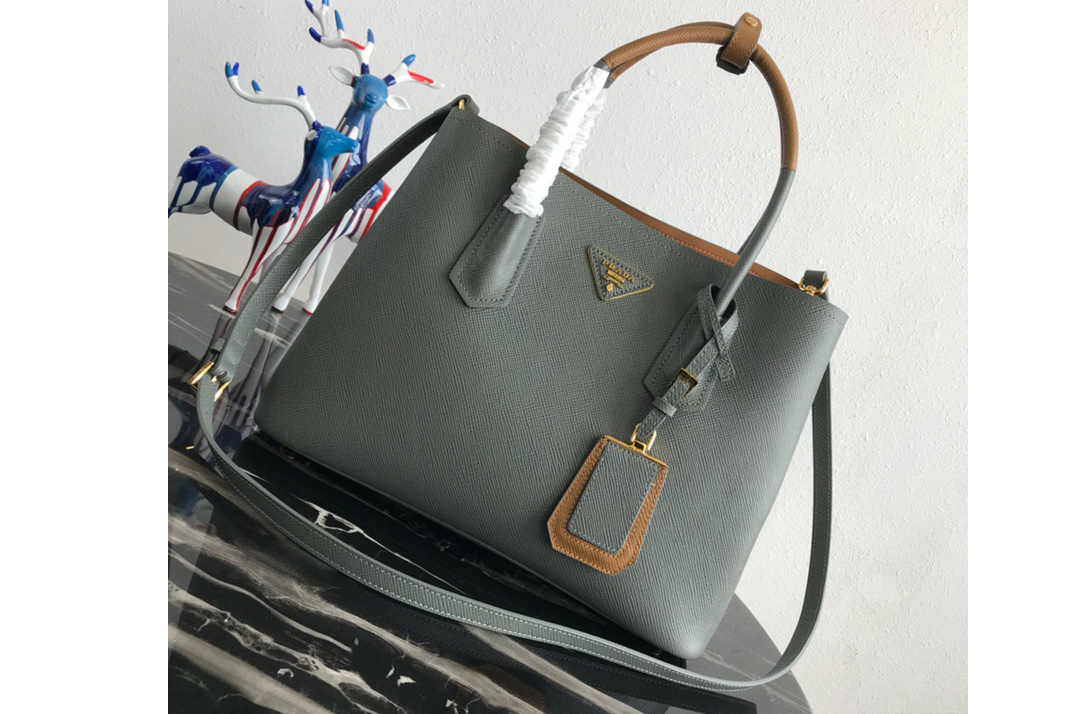 Prada 1BG775 Double Medium Bag in Gray Saffiano leather