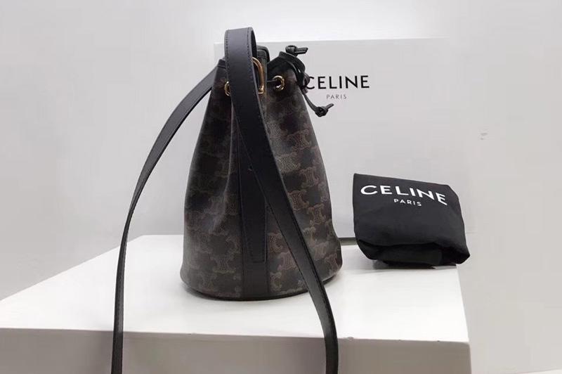 Celine 191142 SMALL DRAWSTRING BAG IN TRIOMPHE CANVAS With Black Leather