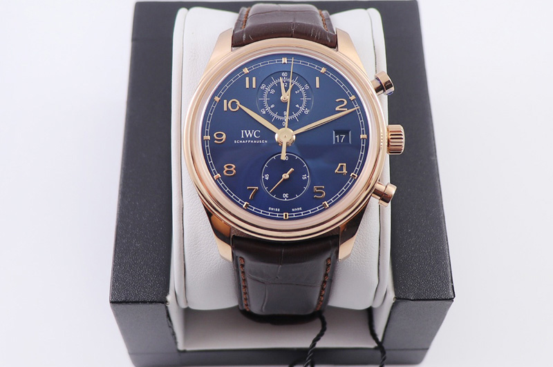 IWC Portugieser Chrono Classic 42 RG IW390305 ZF 1:1 Best Edition Blue Dial on Brown Leather Strap A7750