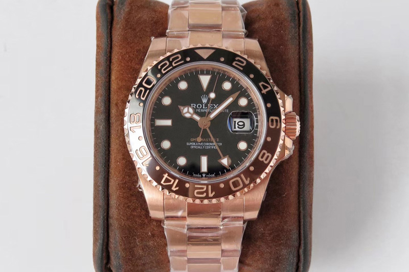 Rolex GMT-Master II 126715 CHNR Black/Brown Ceramic VRF Best Edition Wrapped RG Gold Case and Bracelet A2836