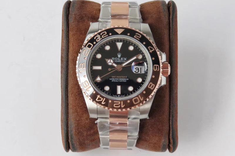 Rolex GMT-Master II 126711 CHNR Black/Brown Ceramic VRF Best Edition on Wrapped Gold SS/RG Bracelet A2836