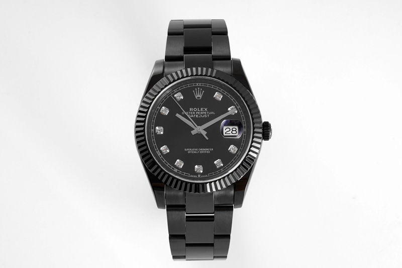 Rolex DateJust 41MM 126334 Blaken DLC VRF 1:1 Best Edition Black Dial Diamonds Markers on DLC Jubilee Bracelet A3235