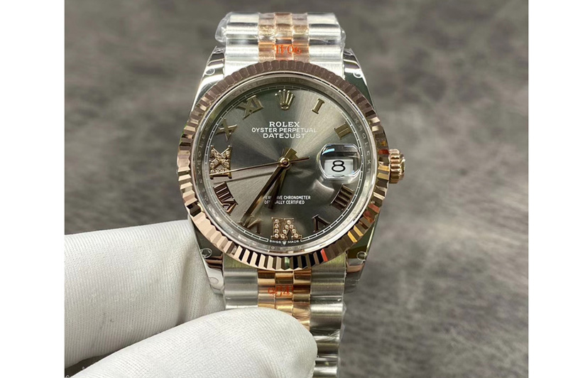 Rolex DateJust 36 SS/RG 126231 EWF 1:1 Best Edition Gray Dial Roman Markers on Jubilee Bracelet A3235