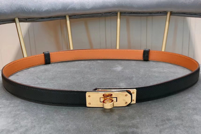 Women's Hermes 17mm Kelly Buckle Leather belts in Black Epsom calfskin Leather
