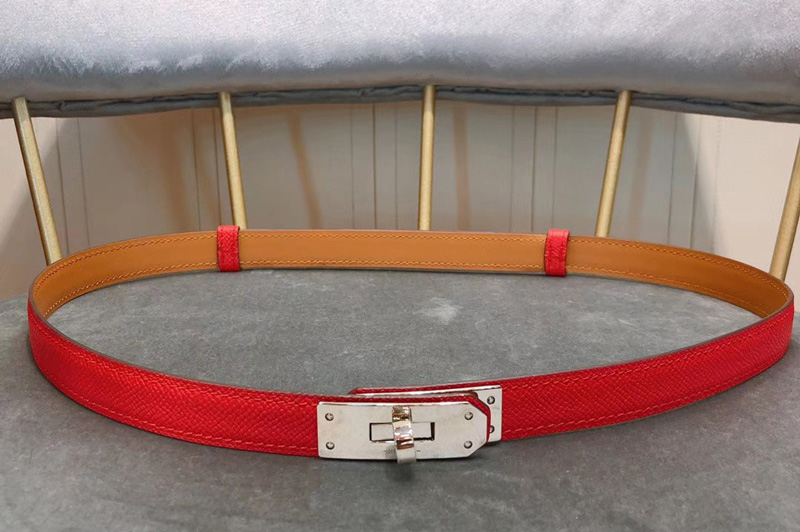 Women's Hermes 17mm Kelly Belts Silver Buckle in Red Epsom Leather
