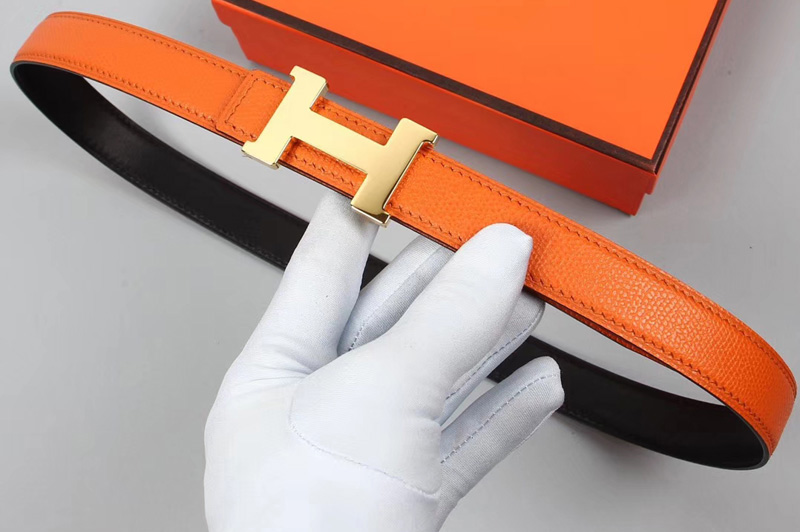 Women's Hermes 25mm Constance Belts Silver Buckle in Orange/Black Epsom Leather