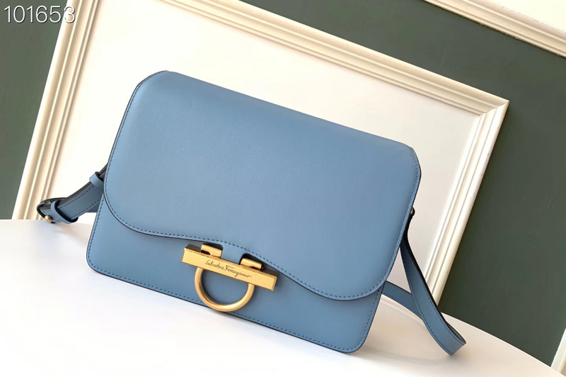 Ferragamo 21H321 Classic Flap Bags Blue calfskin leather
