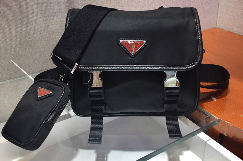 Prada 2VD034 Nylon Cross-Body Bag in Black Nylon With Logo