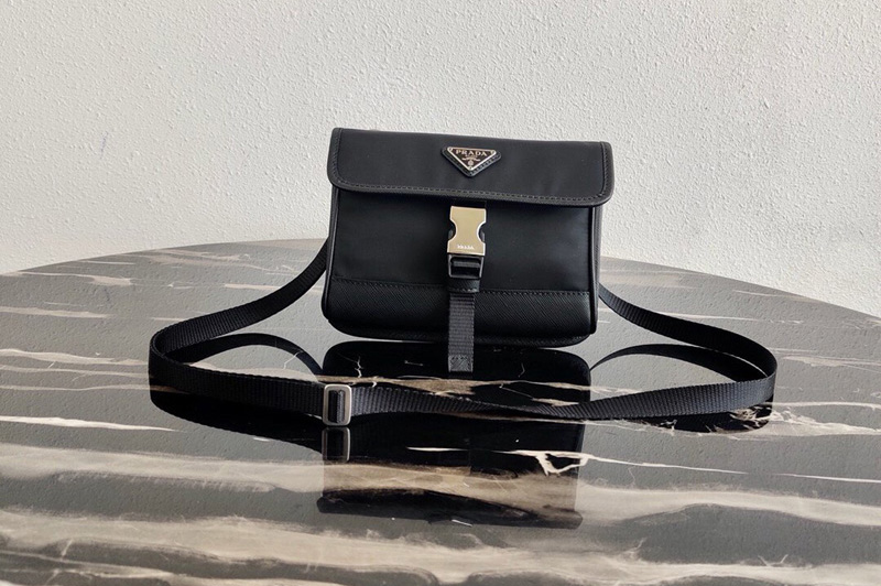 Prada 2ZH108 Nylon and Saffiano Leather Smartphone Case in Black/Black Fabric/Leather