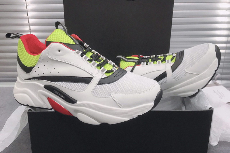Dior 3SN231 B22 Sneaker in White Calfskin with Green and Red Technical Mesh