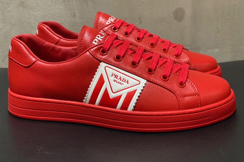 Prada 4E3544 New Avenue Leather Sneakers in Red calf leather