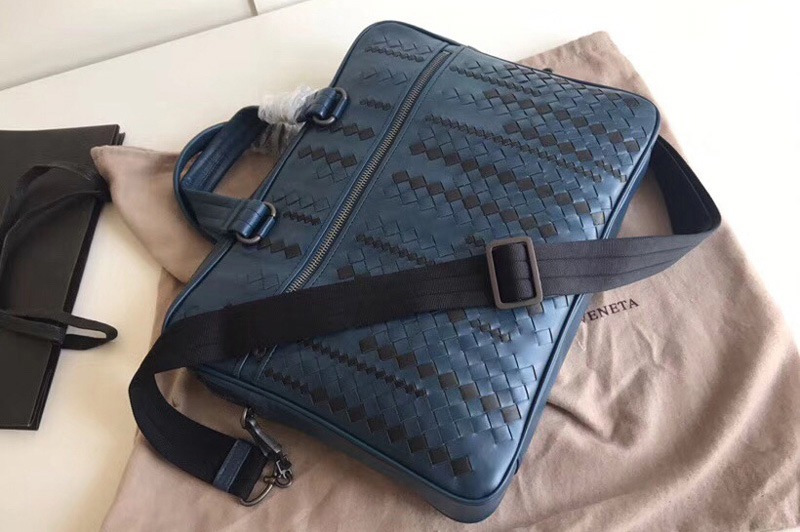 Bottega Veneta 523320 briefcase Bag IN Blue Intrecciato Leather