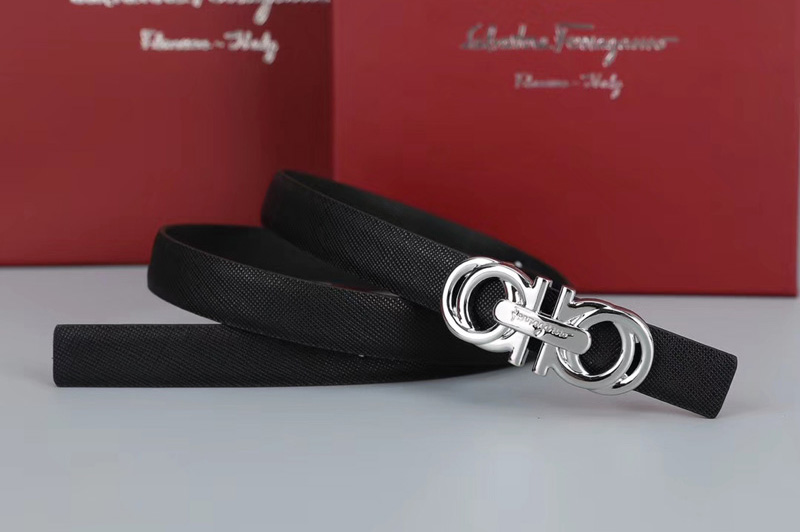 Women's Ferragamo 554330 20mm Gancini Belts in Black calfskin leather