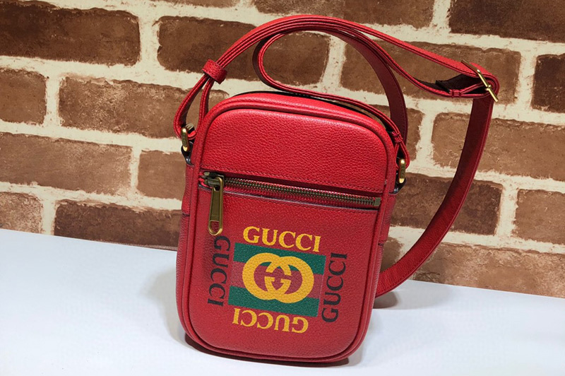 Gucci 574803 Print leather shoulder bag in Red Leather